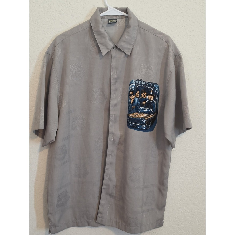 Homies Y2K Cruzin Low Button Up Shirt David Gonzales Chicano Gray Sz M Oversized